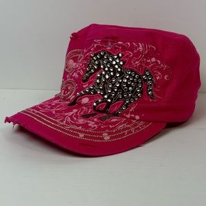 Showman Couture Women's Military Cadet Style Hat with Rhinestone Horse Design